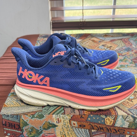 Hoka Vibrant Blue and Coral Athletic Shoes - Picture 2 of 4